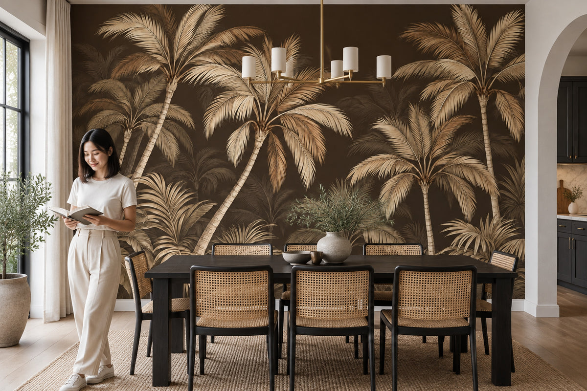 Sepia Palm Trees Wallpaper Dark Tropical Wall Mural