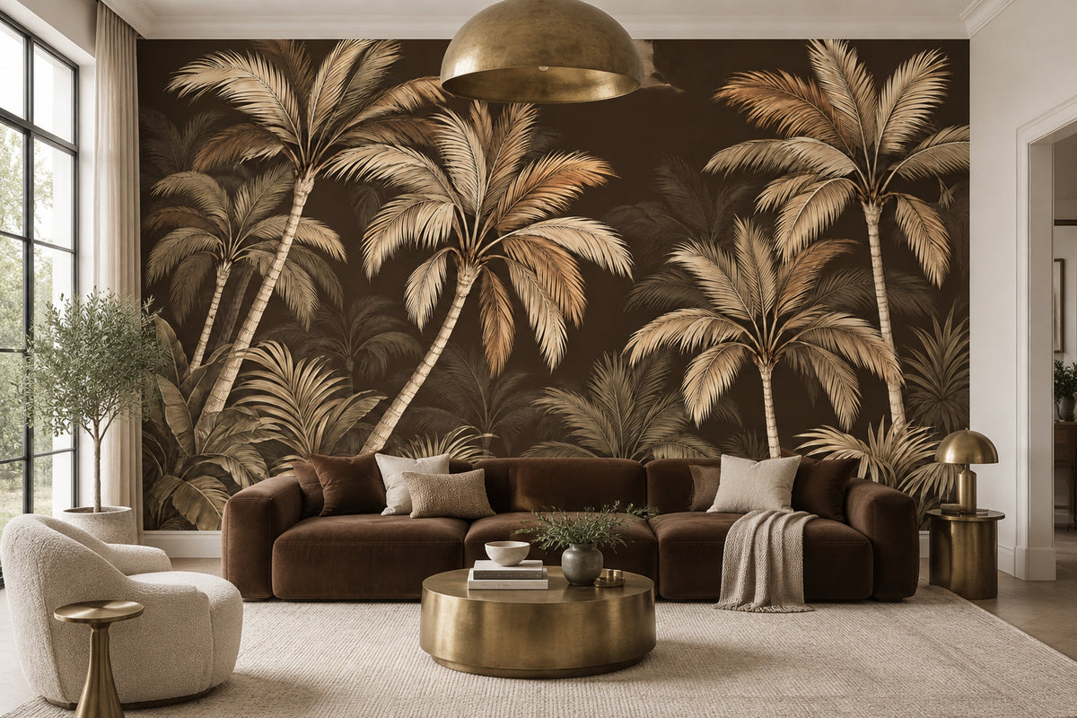 Sepia Palm Trees Wallpaper Dark Tropical Wall Mural