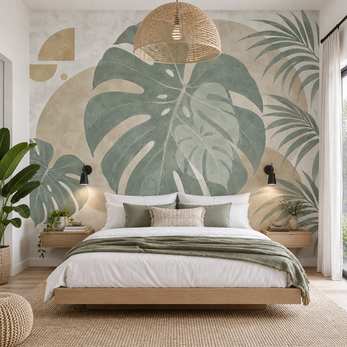 Tropical Leaves Wallpaper Sage Green Botanical Wall Mural