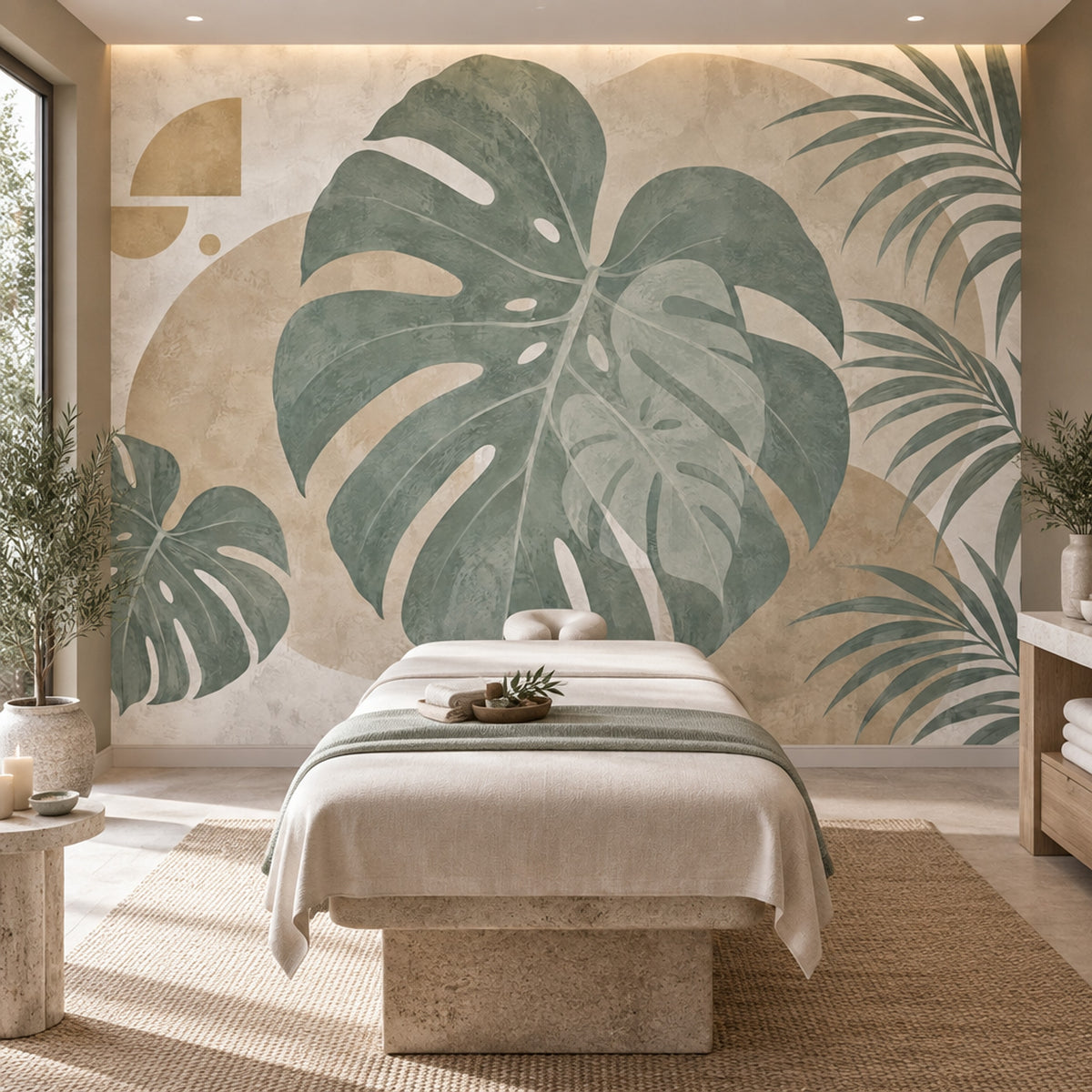 Tropical Leaves Wallpaper Sage Green Botanical Wall Mural
