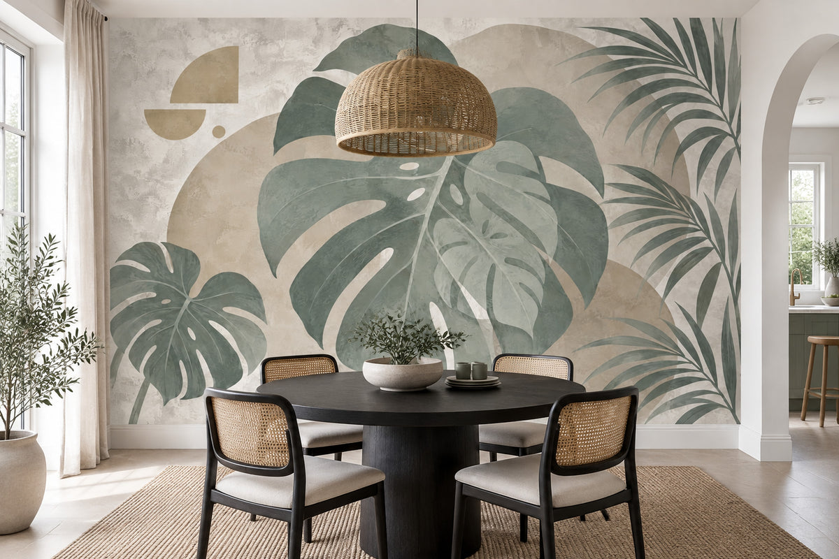 Tropical Leaves Wallpaper Sage Green Botanical Wall Mural