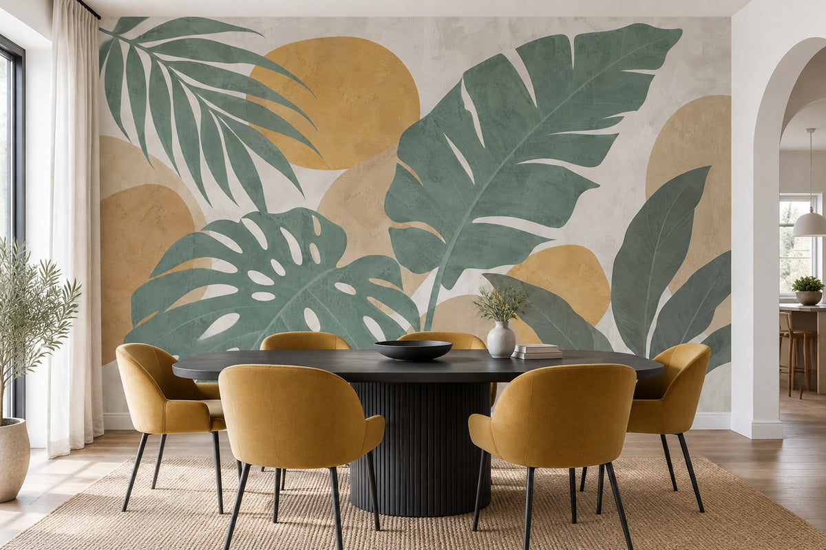 Tropical Leaves Wallpaper Sage Green Botanical Wall Mural
