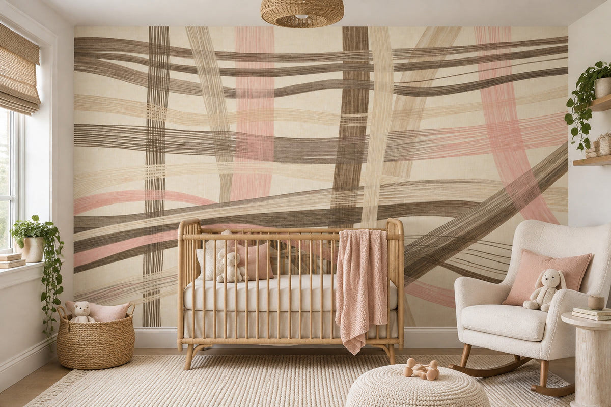 Abstract Linear Brushstroke Wallpaper Neutral Woven Wall Mural