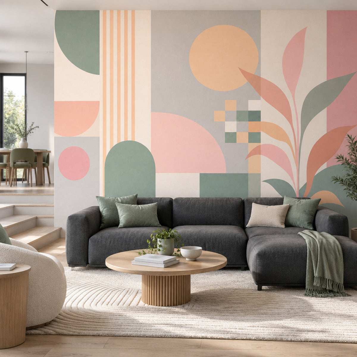 Abstract Geometric Shapes Wallpaper Mid Century Modern Wall Mural