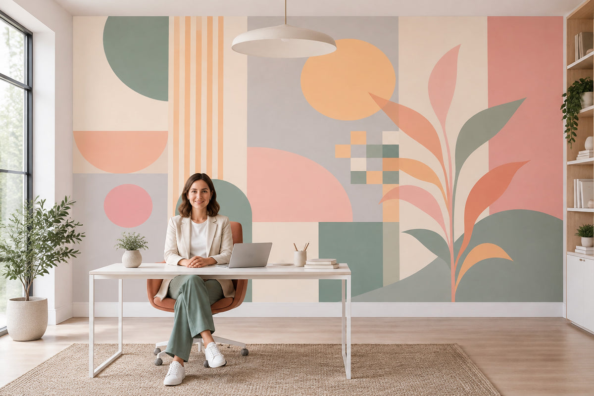 Abstract Geometric Shapes Wallpaper Mid Century Modern Wall Mural