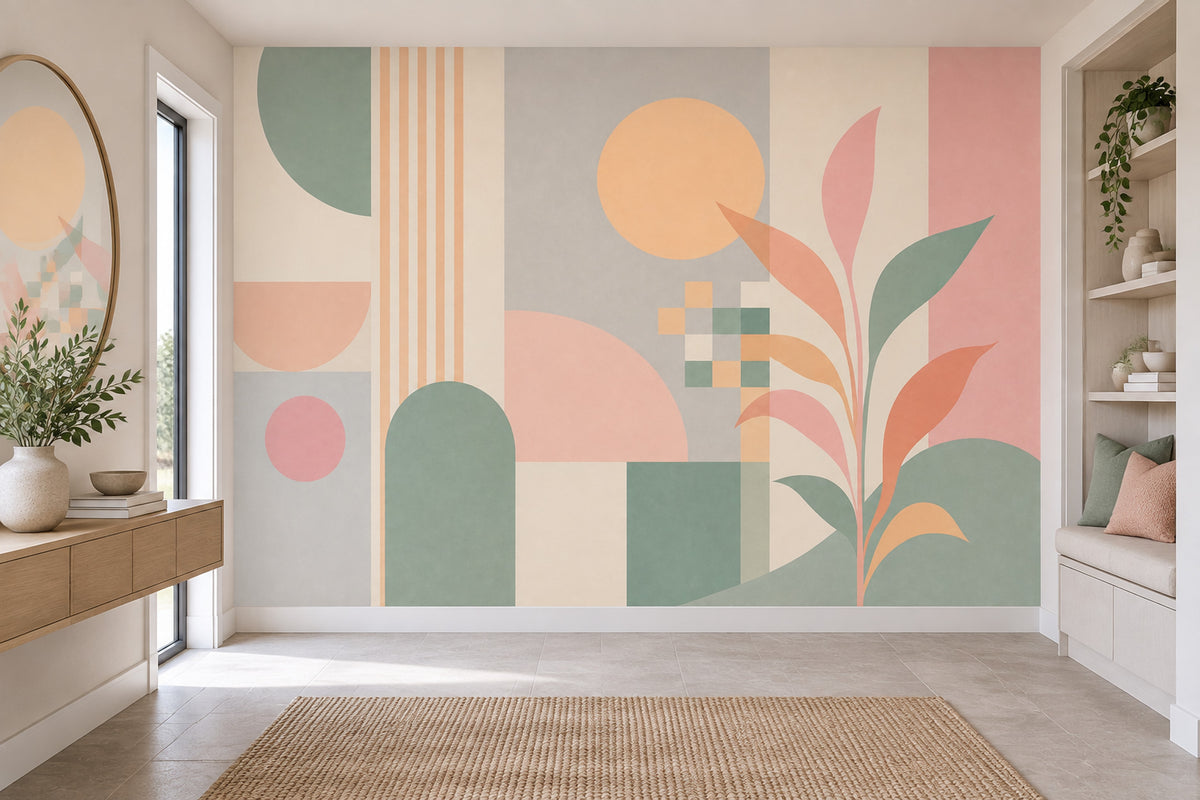 Abstract Geometric Shapes Wallpaper Mid Century Modern Wall Mural