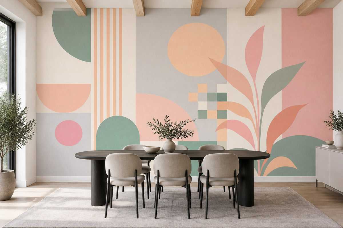 Abstract Geometric Shapes Wallpaper Mid Century Modern Wall Mural