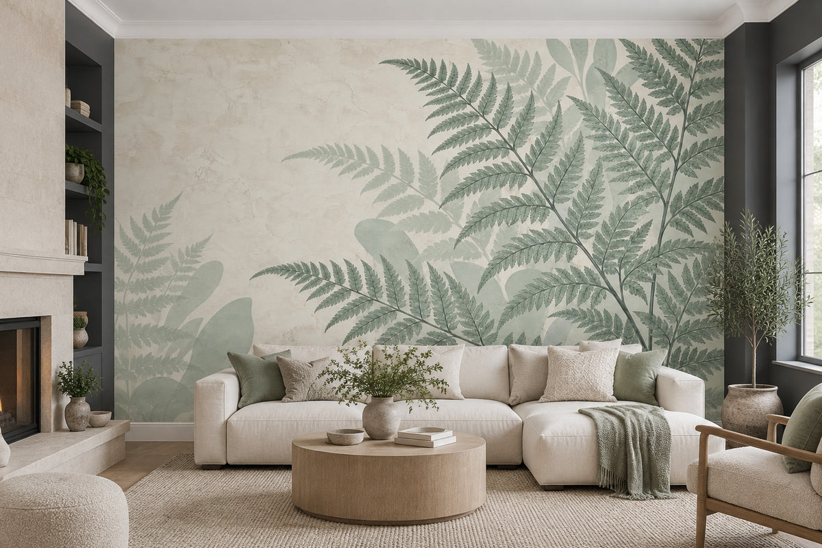 Sage Green Fern Wallpaper Textured Botanical Wall Mural