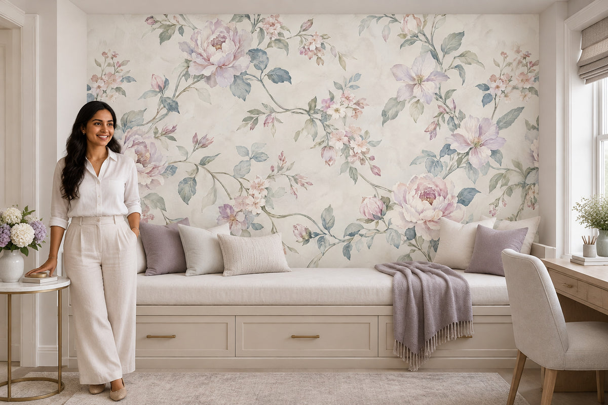 Pastel Peonies Wallpaper Watercolor Garden Wall Mural