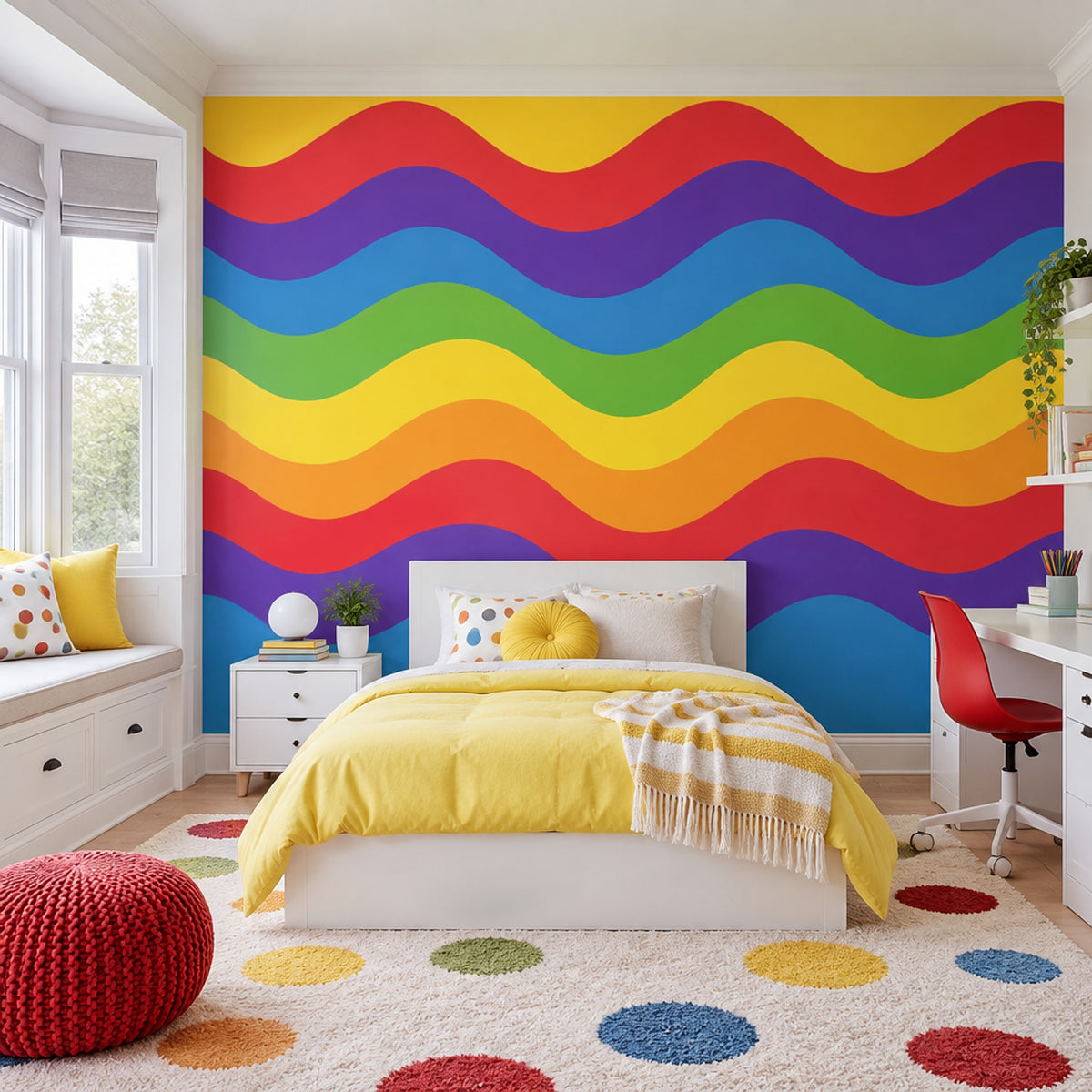 Rainbow Wavy Stripes Wallpaper Bold Abstract Wall Mural