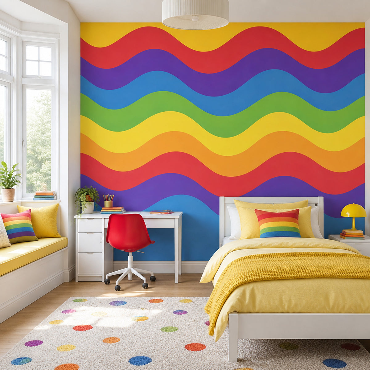 Rainbow Wavy Stripes Wallpaper Bold Abstract Wall Mural