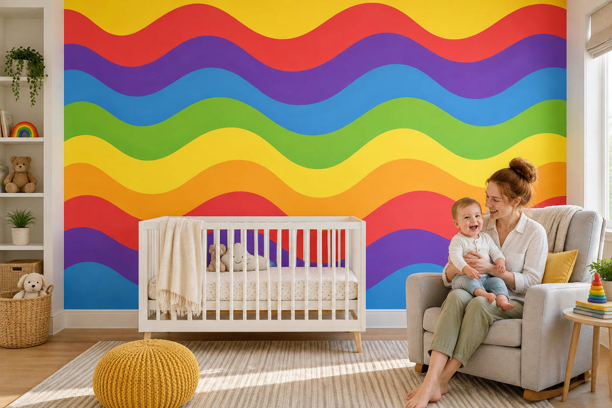 Rainbow Wavy Stripes Wallpaper Bold Abstract Wall Mural