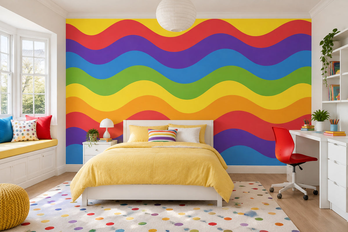 Rainbow Wavy Stripes Wallpaper Bold Abstract Wall Mural