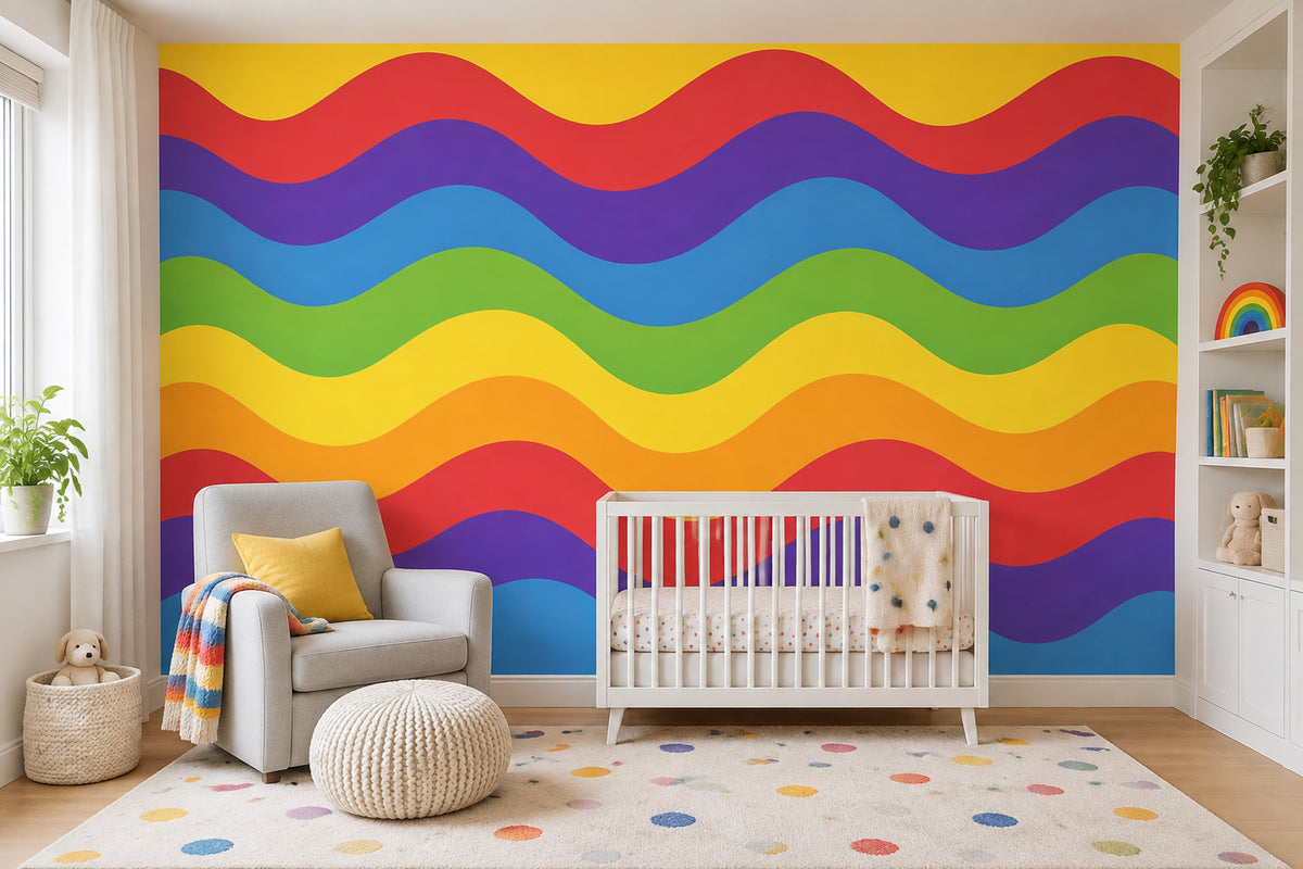 Rainbow Wavy Stripes Wallpaper Bold Abstract Wall Mural