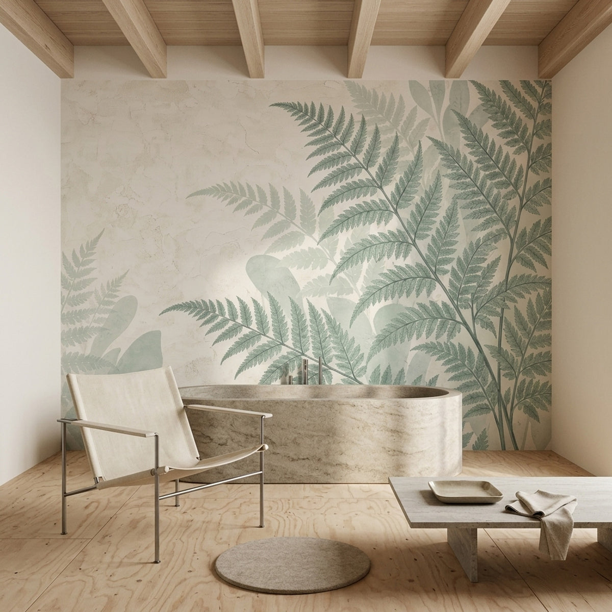 Sage Green Fern Wallpaper Textured Botanical Wall Mural