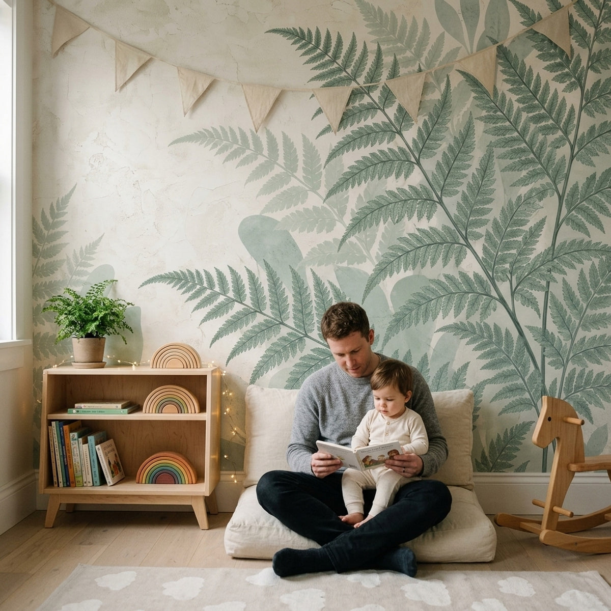 Sage Green Fern Wallpaper Textured Botanical Wall Mural