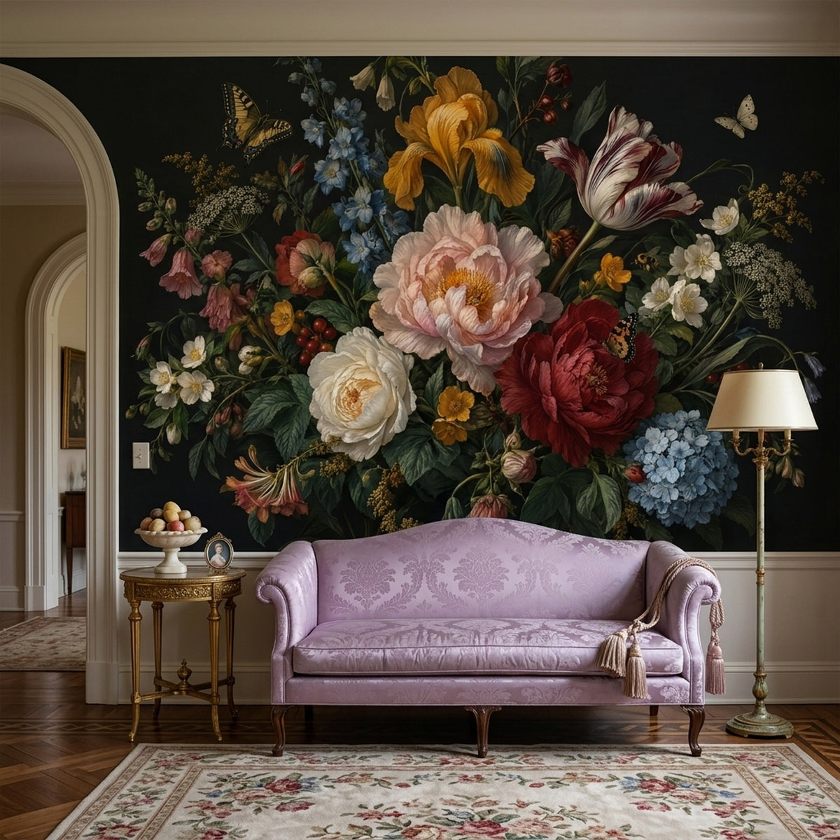 Dark Floral Bouquet Wallpaper Vintage Botanical Wall Mural