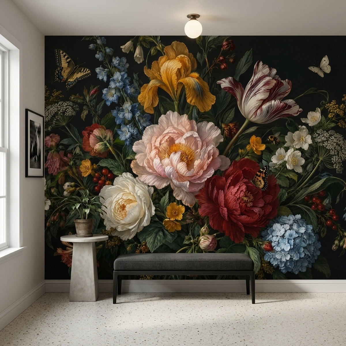 Dark Floral Bouquet Wallpaper Vintage Botanical Wall Mural