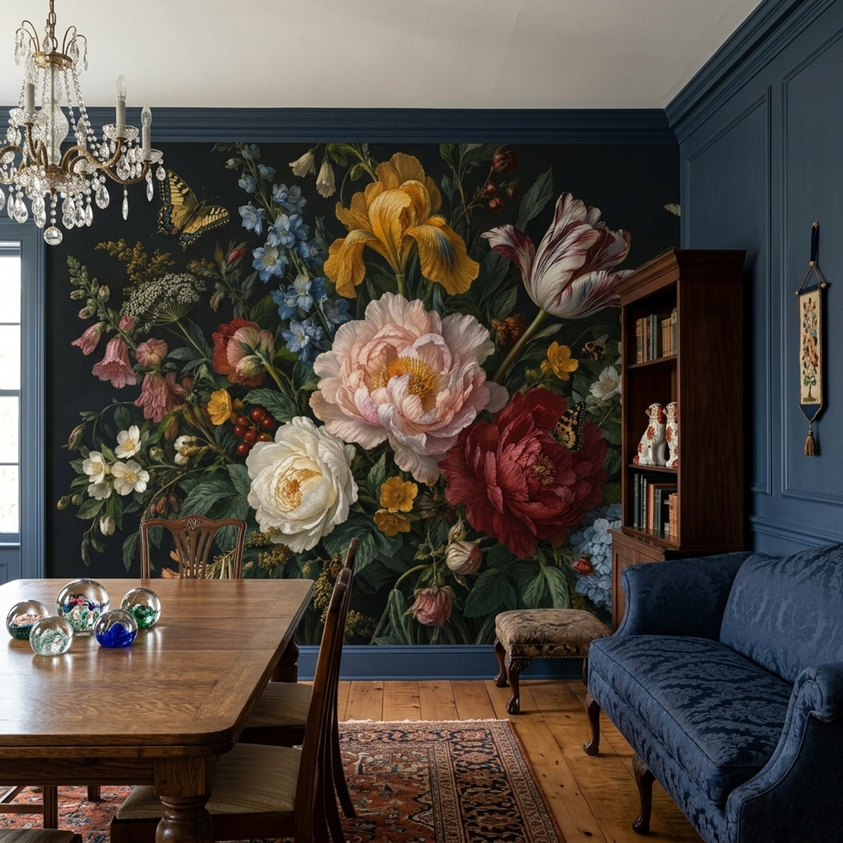 Dark Floral Bouquet Wallpaper Vintage Botanical Wall Mural