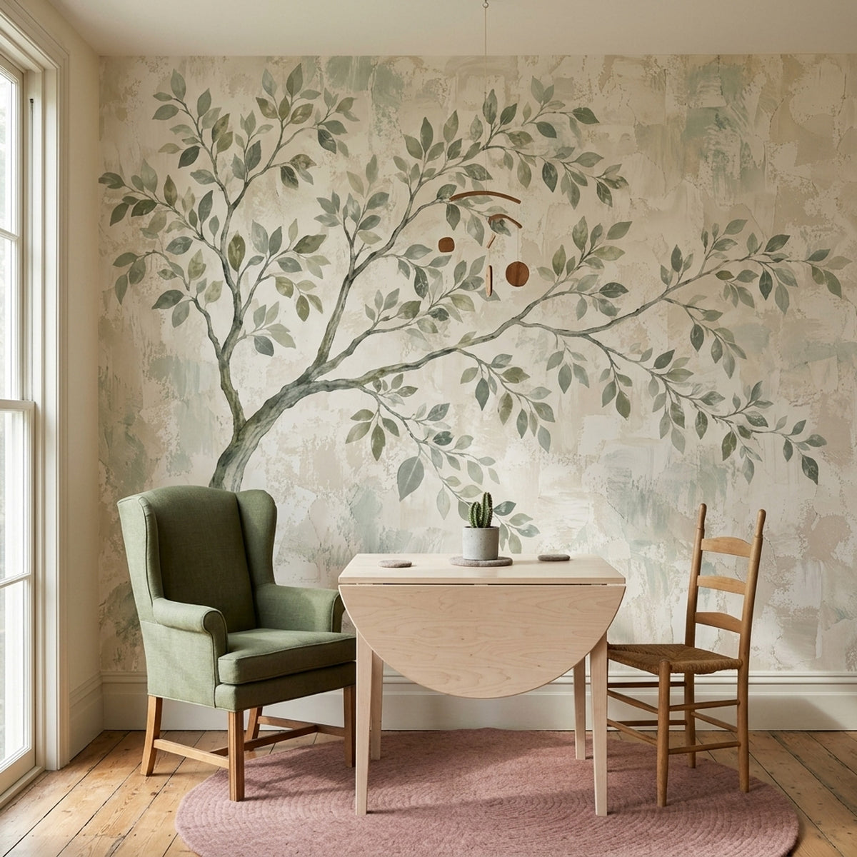Watercolor Tree Branches Wallpaper Textured Plaster Wall Mural