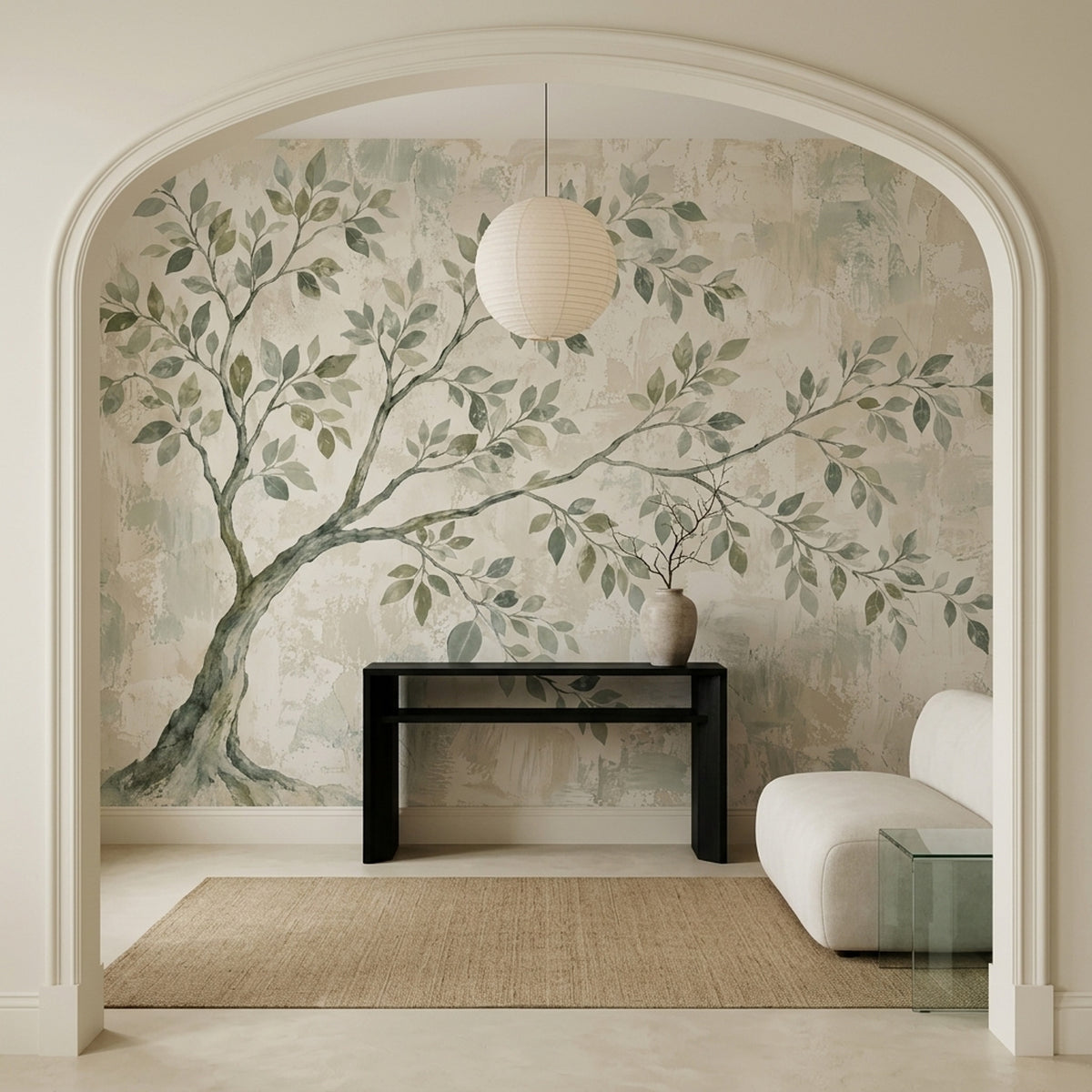 Watercolor Tree Branches Wallpaper Textured Plaster Wall Mural