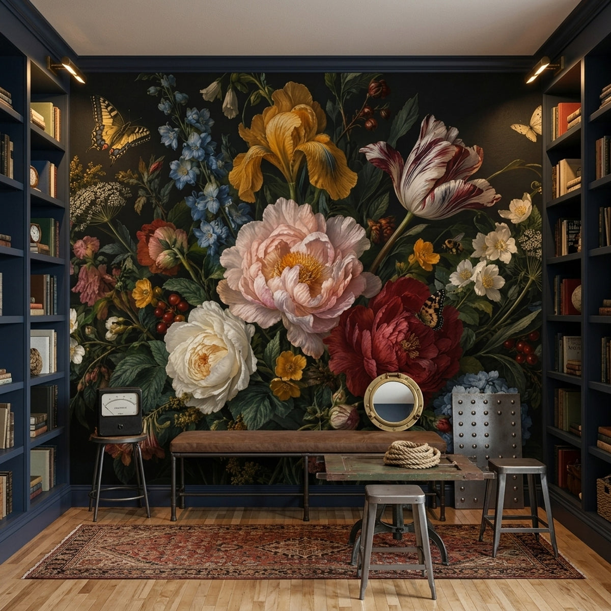 Dark Floral Bouquet Wallpaper Vintage Botanical Wall Mural