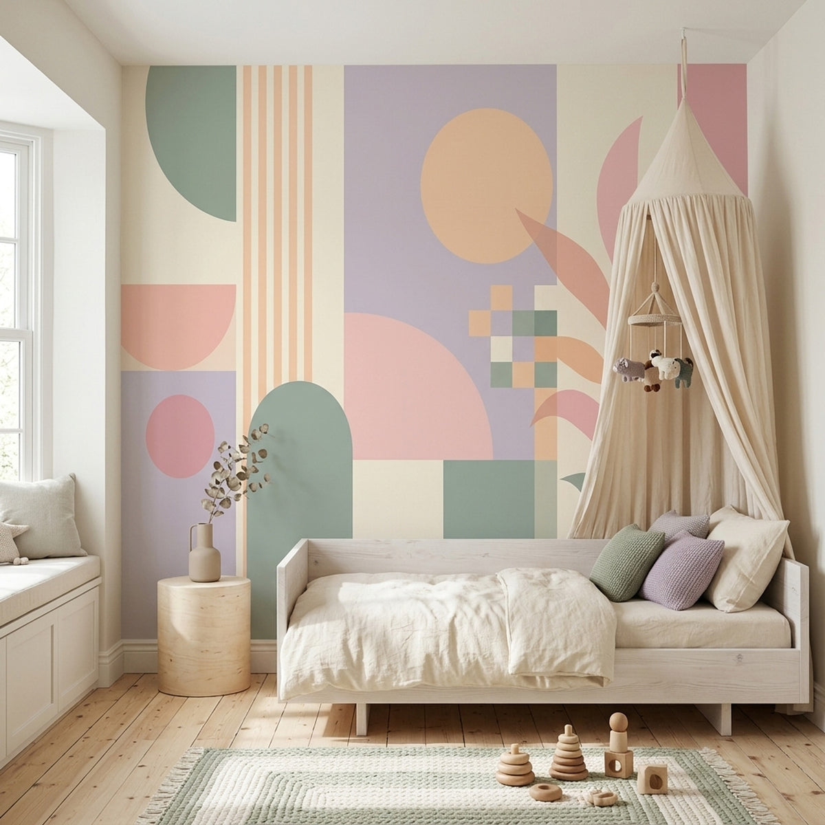 Abstract Geometric Shapes Wallpaper Mid Century Modern Wall Mural