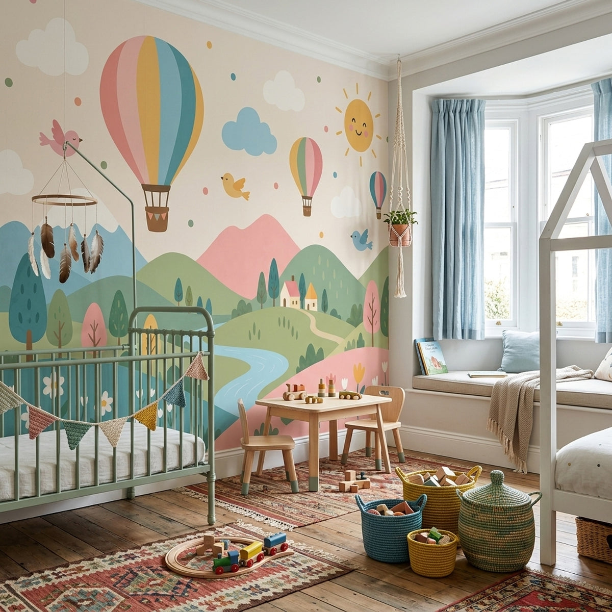 Hot Air Balloons Wallpaper Pastel Landscape Wall Mural