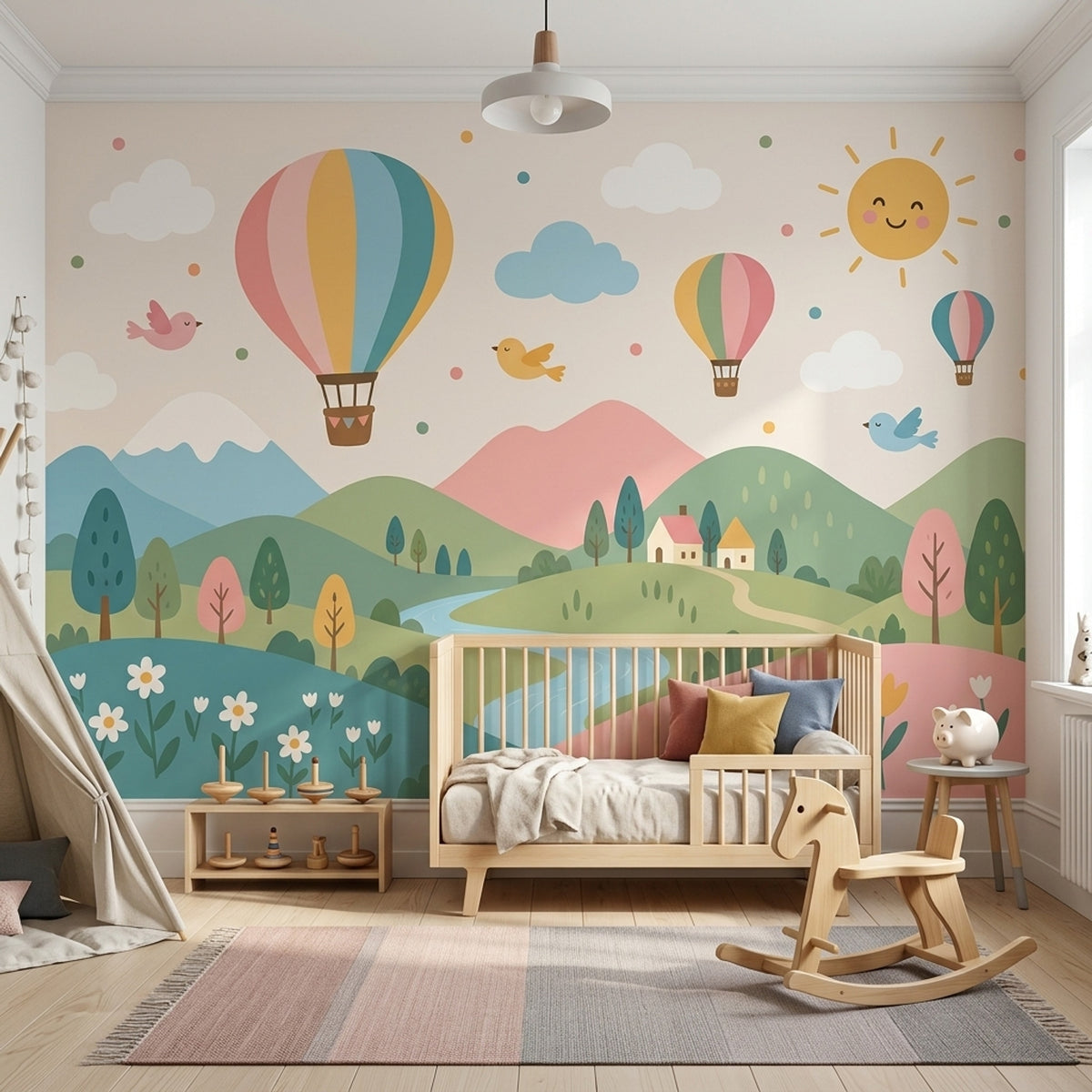 Hot Air Balloons Wallpaper Pastel Landscape Wall Mural