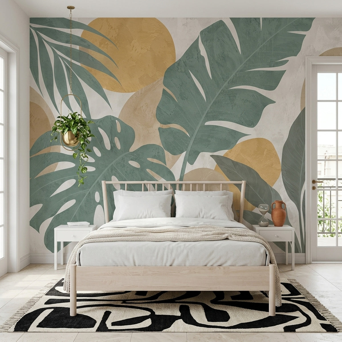 Tropical Leaves Wallpaper Sage Green Botanical Wall Mural