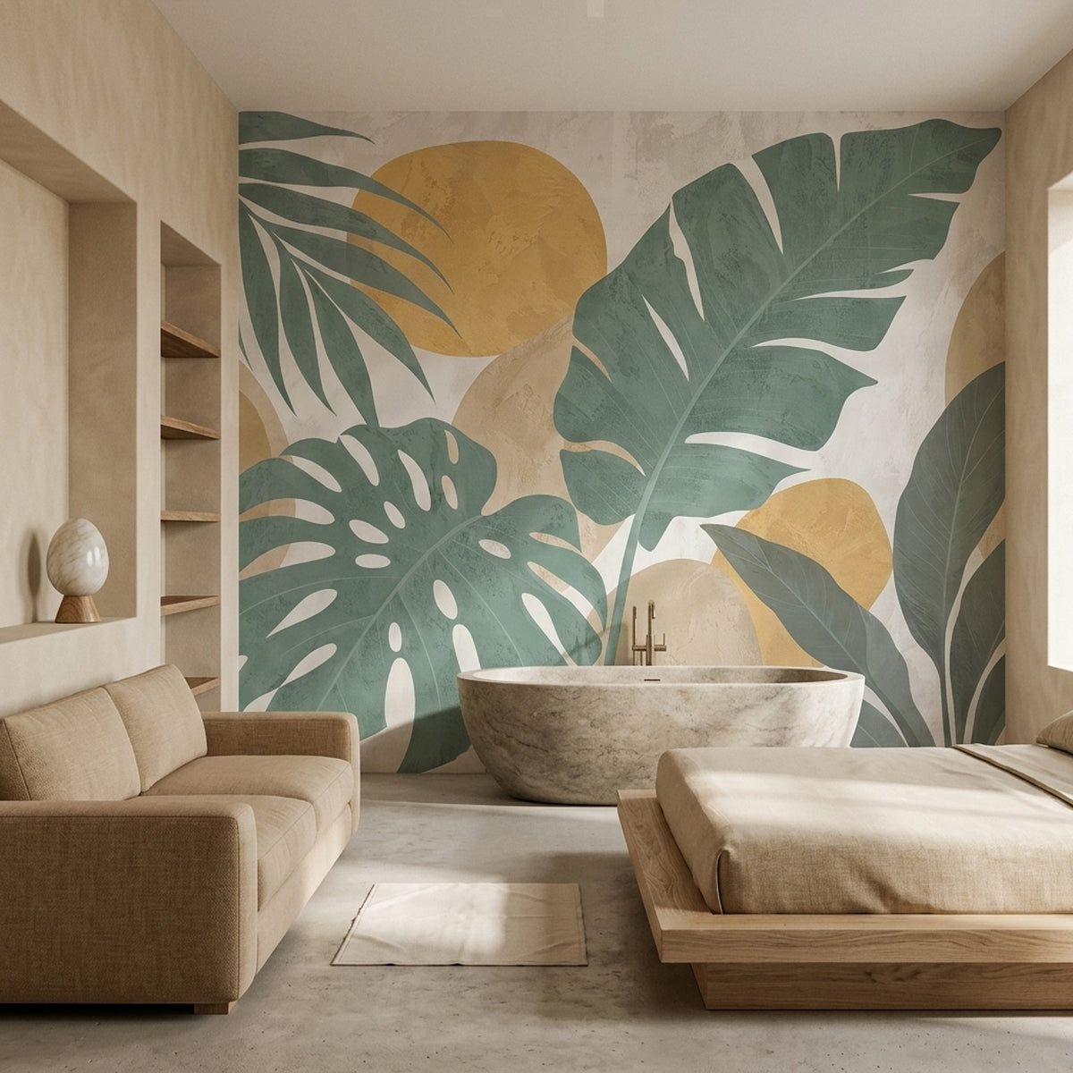 Tropical Leaves Wallpaper Sage Green Botanical Wall Mural