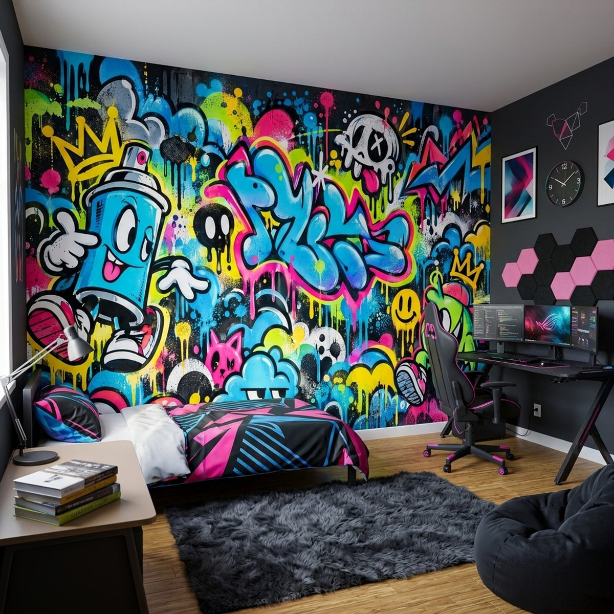 Neon Graffiti Characters Wallpaper Urban Street Art Wall Mural