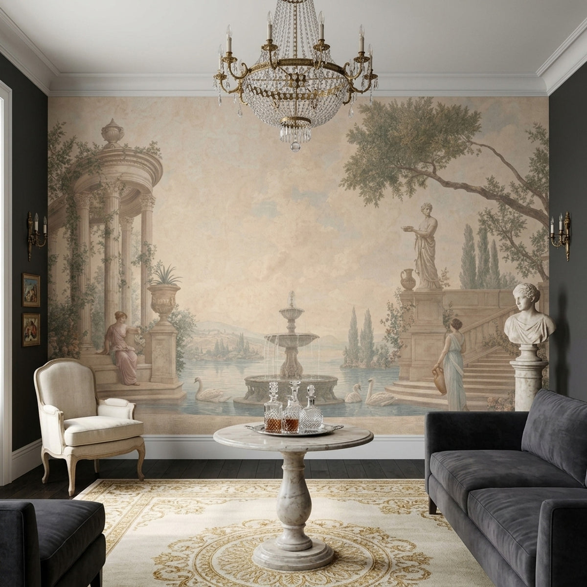 Neoclassical Temple Garden Wallpaper Vintage Landscape Wall Mural
