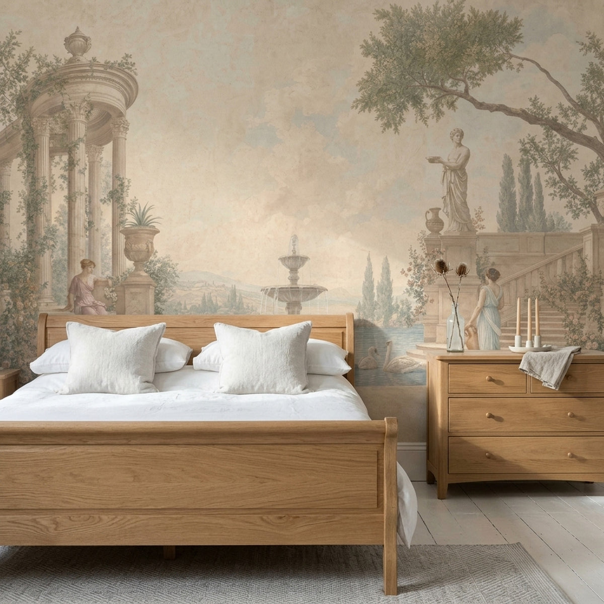 Neoclassical Temple Garden Wallpaper Vintage Landscape Wall Mural