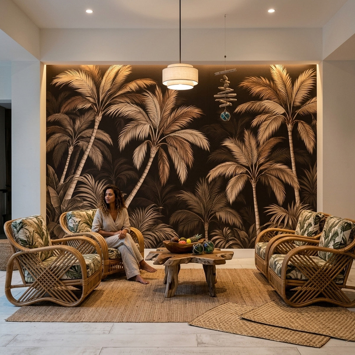 Sepia Palm Trees Wallpaper Dark Tropical Wall Mural