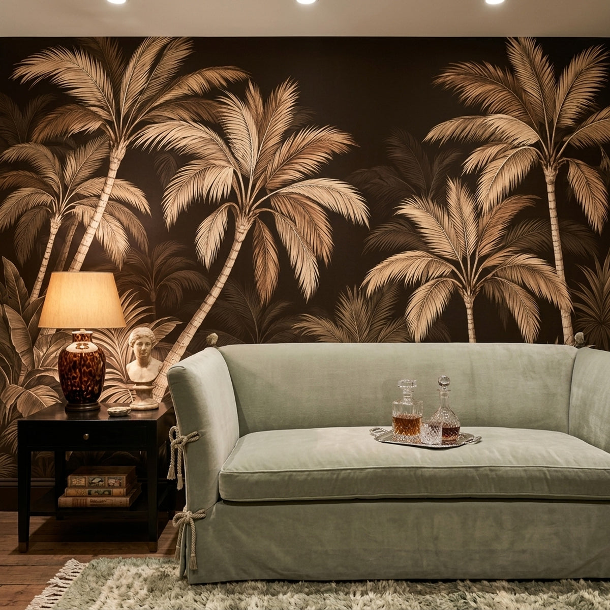 Sepia Palm Trees Wallpaper Dark Tropical Wall Mural
