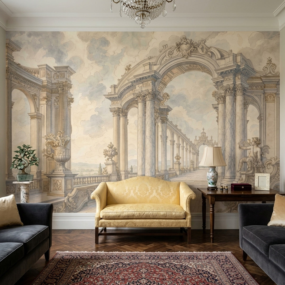 Classical Palace Terrace Wallpaper Cloudy Sky Wall Mural