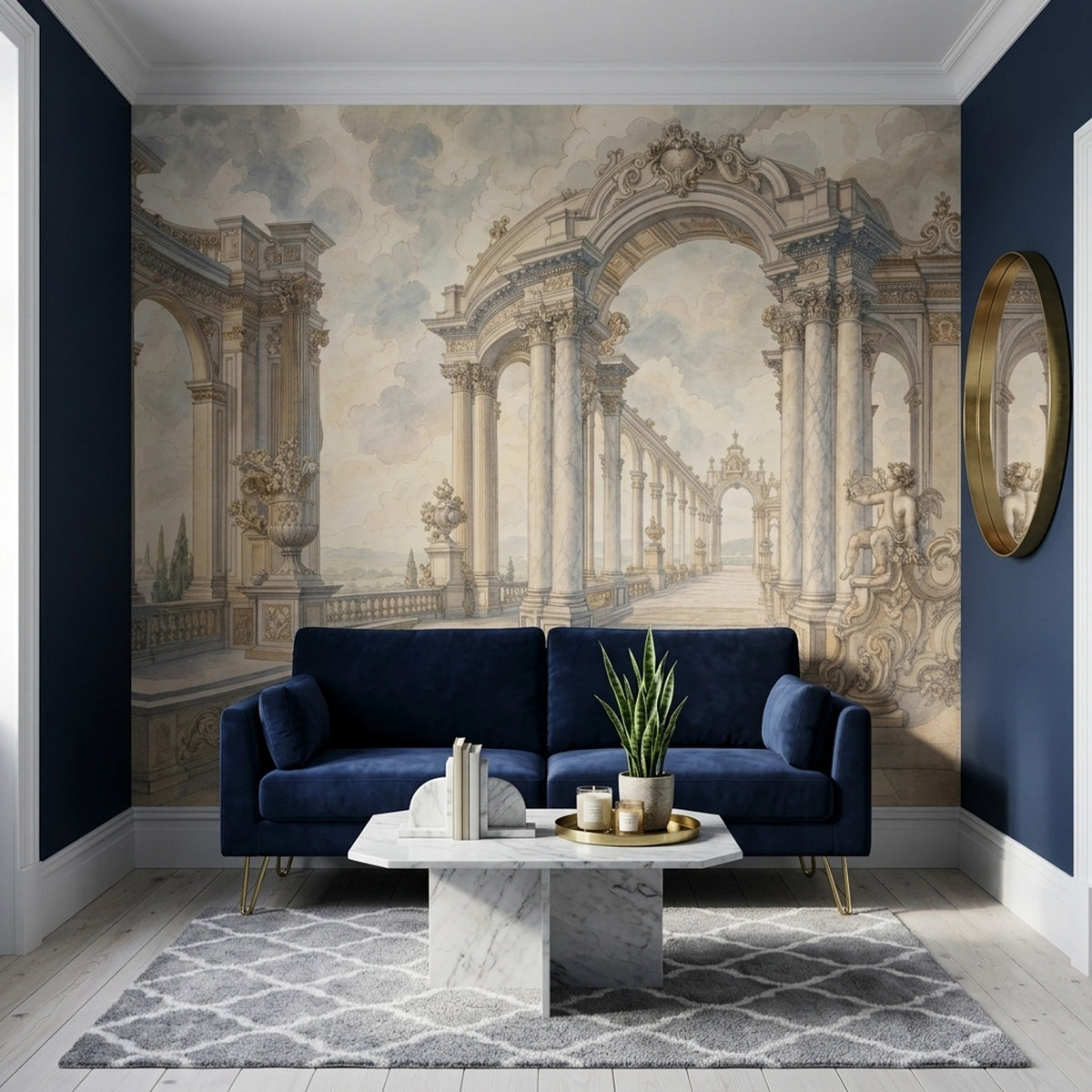 Classical Palace Terrace Wallpaper Cloudy Sky Wall Mural