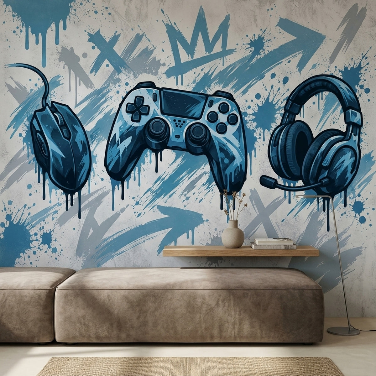 Graffiti Gaming Setup Wallpaper Blue Urban Wall Mural