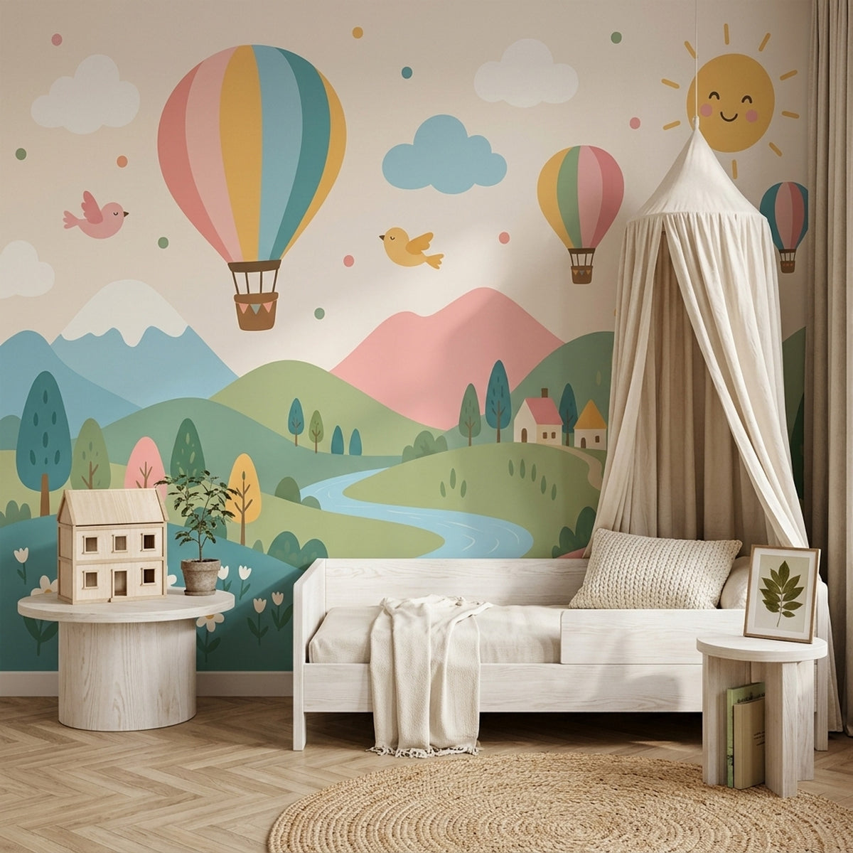 Hot Air Balloons Wallpaper Pastel Landscape Wall Mural