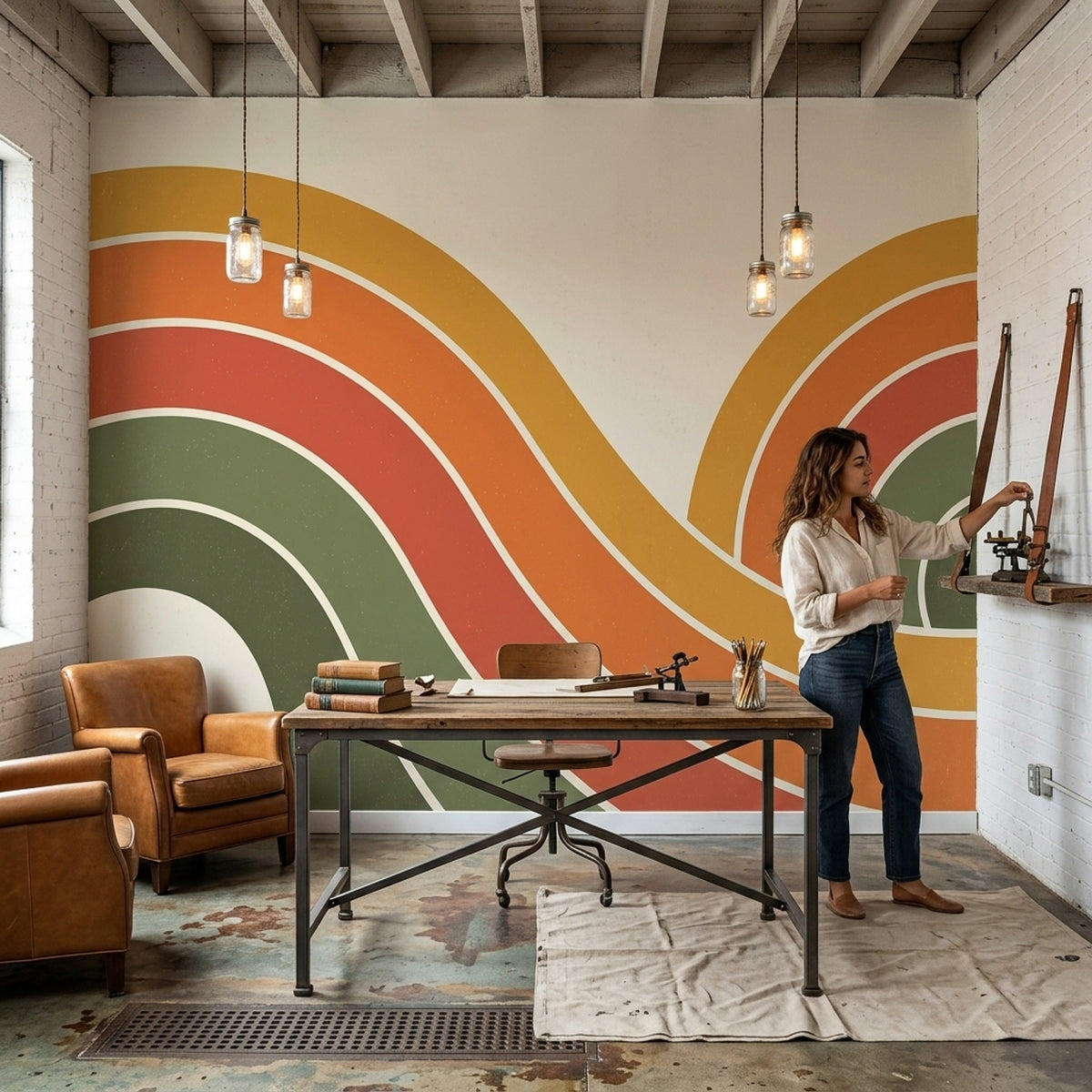 Retro Rainbow Arches Wallpaper Mid Century Modern Wall Mural