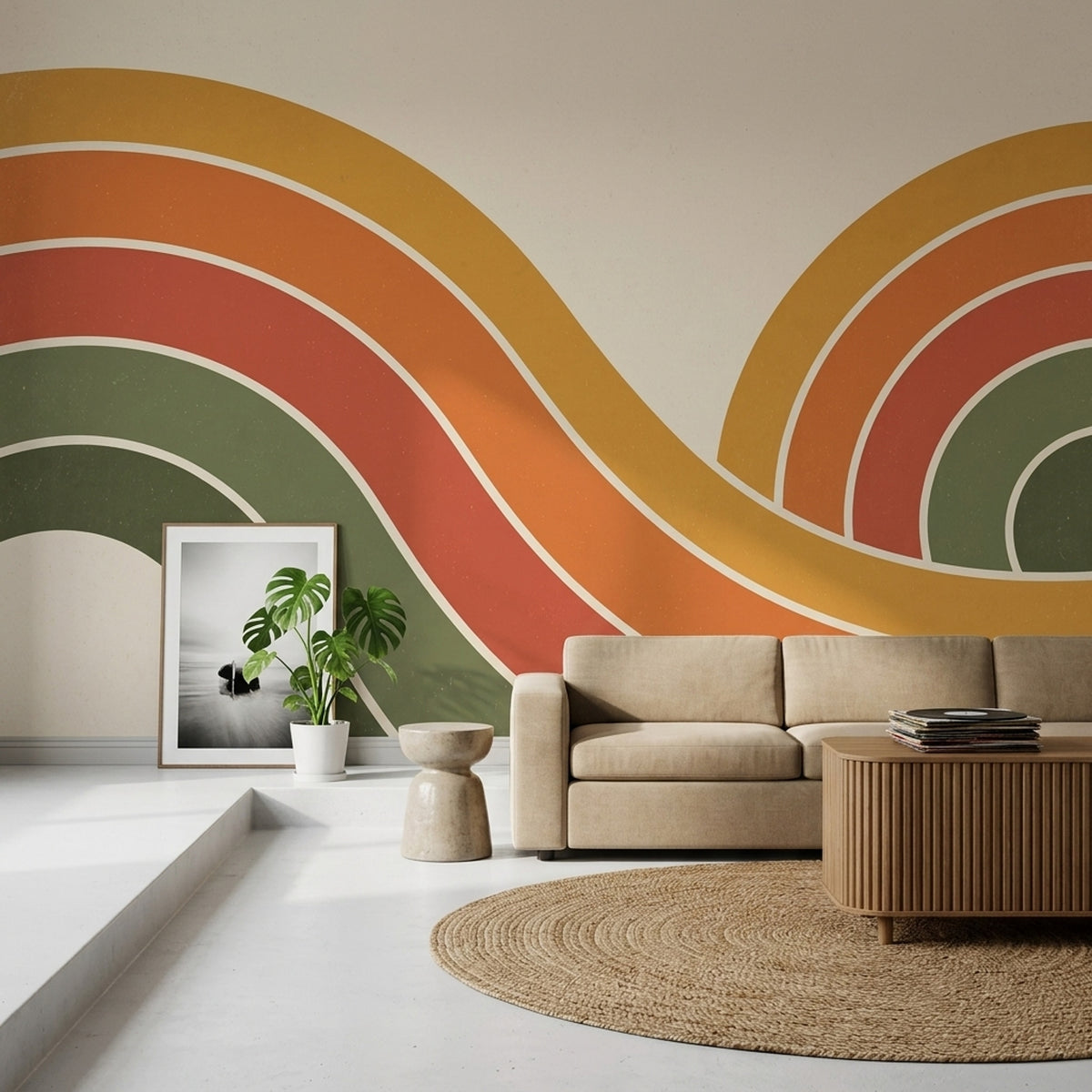 Retro Rainbow Arches Wallpaper Mid Century Modern Wall Mural