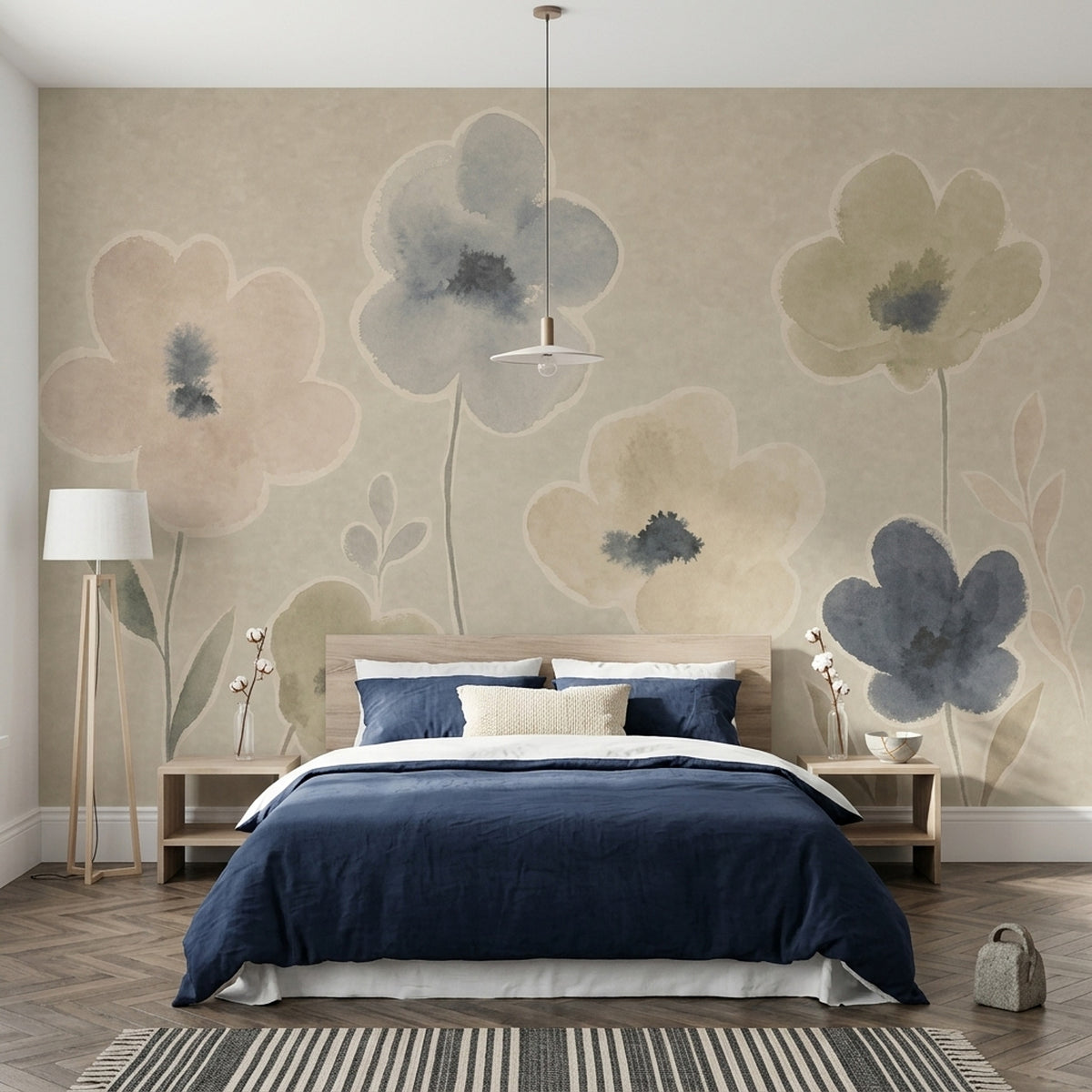 Watercolor Floral Wallpaper Muted Botanical Wall Mural