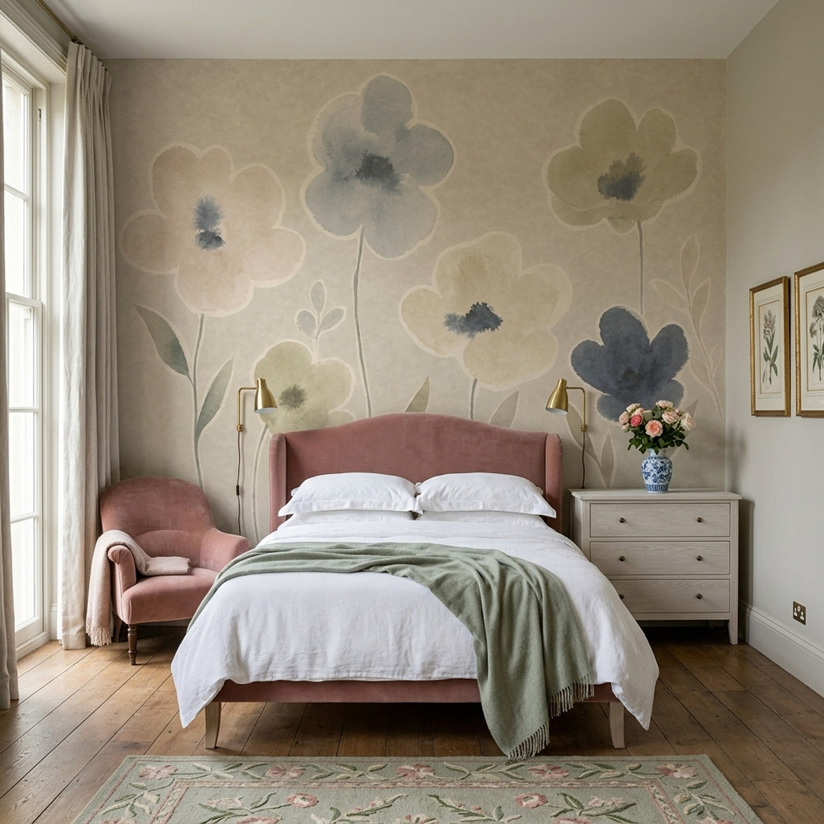 Watercolor Floral Wallpaper Muted Botanical Wall Mural