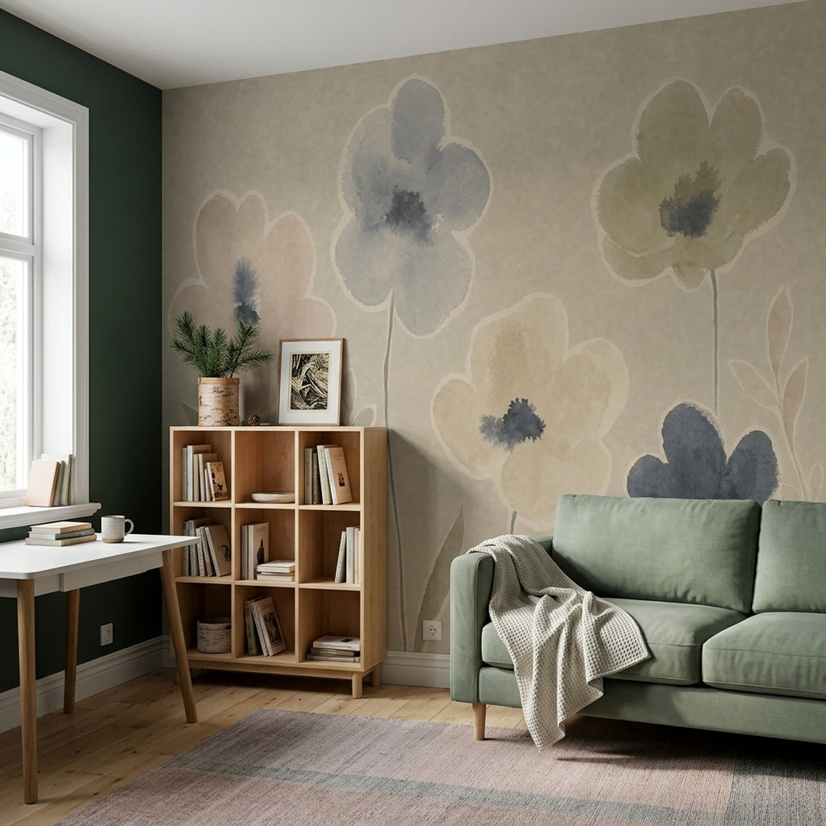 Watercolor Floral Wallpaper Muted Botanical Wall Mural