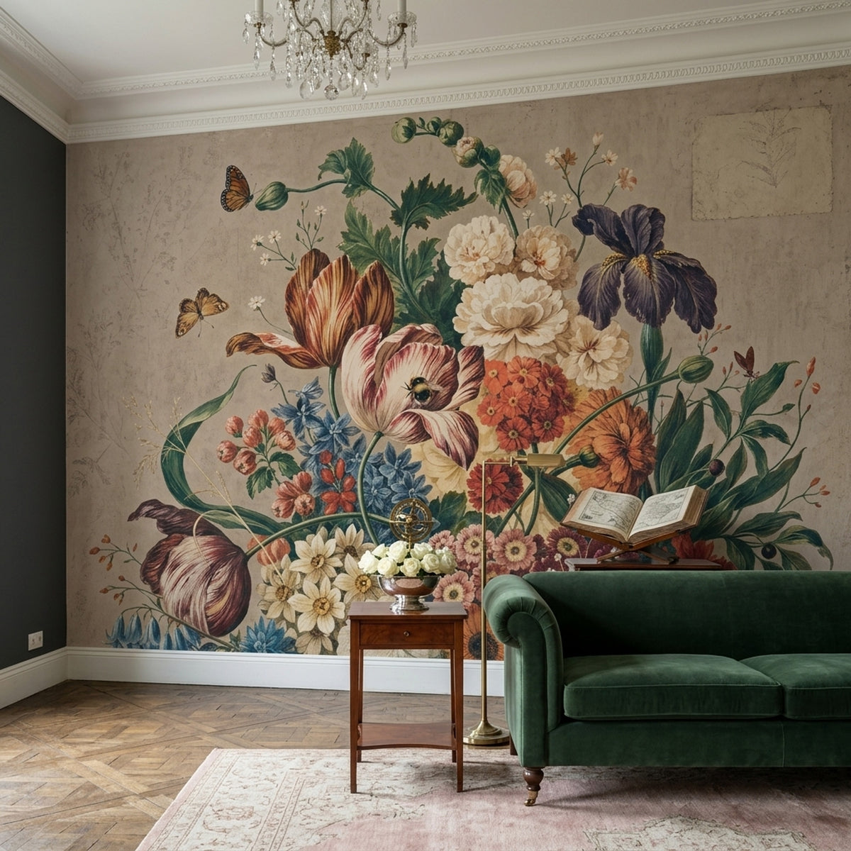 Vintage Flower Bouquet Wallpaper Paper Texture Wall Mural