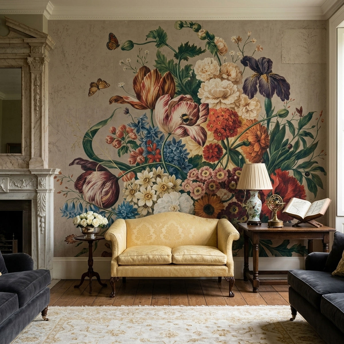 Vintage Flower Bouquet Wallpaper Paper Texture Wall Mural