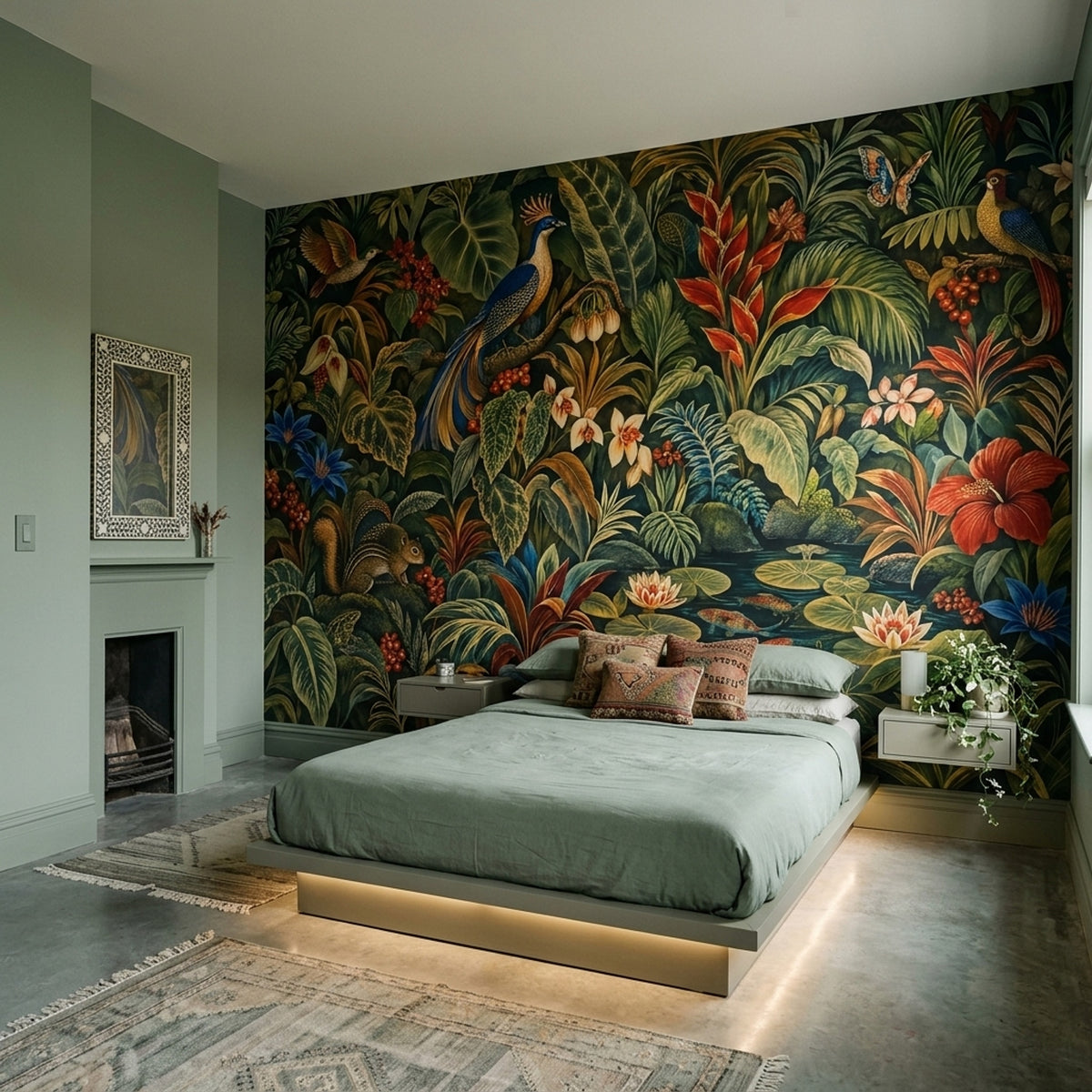 Dark Tropical Jungle Wallpaper Exotic Birds And Pond Lilies Wall Mural