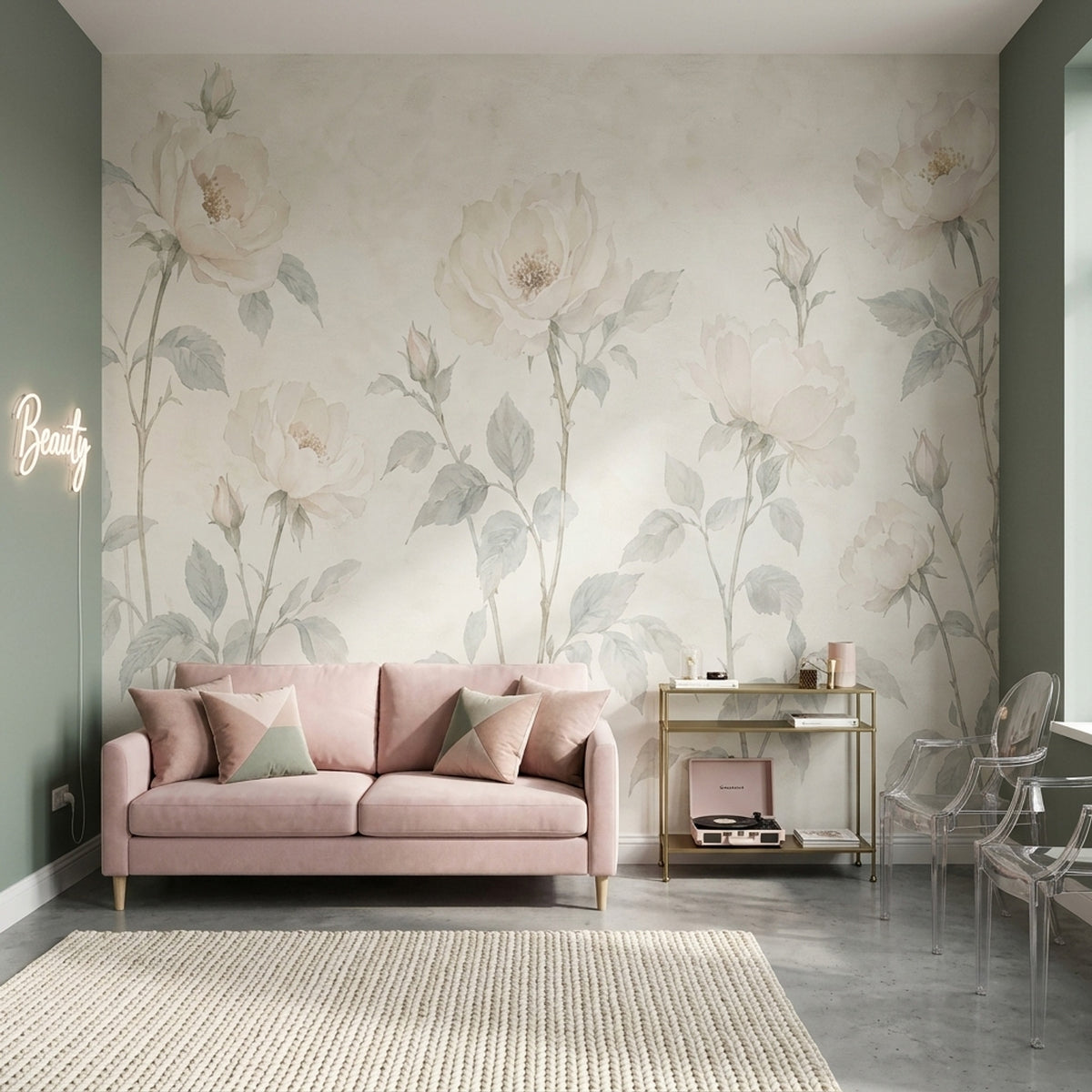 Watercolor Roses Wallpaper Ivory Botanical Wall Mural