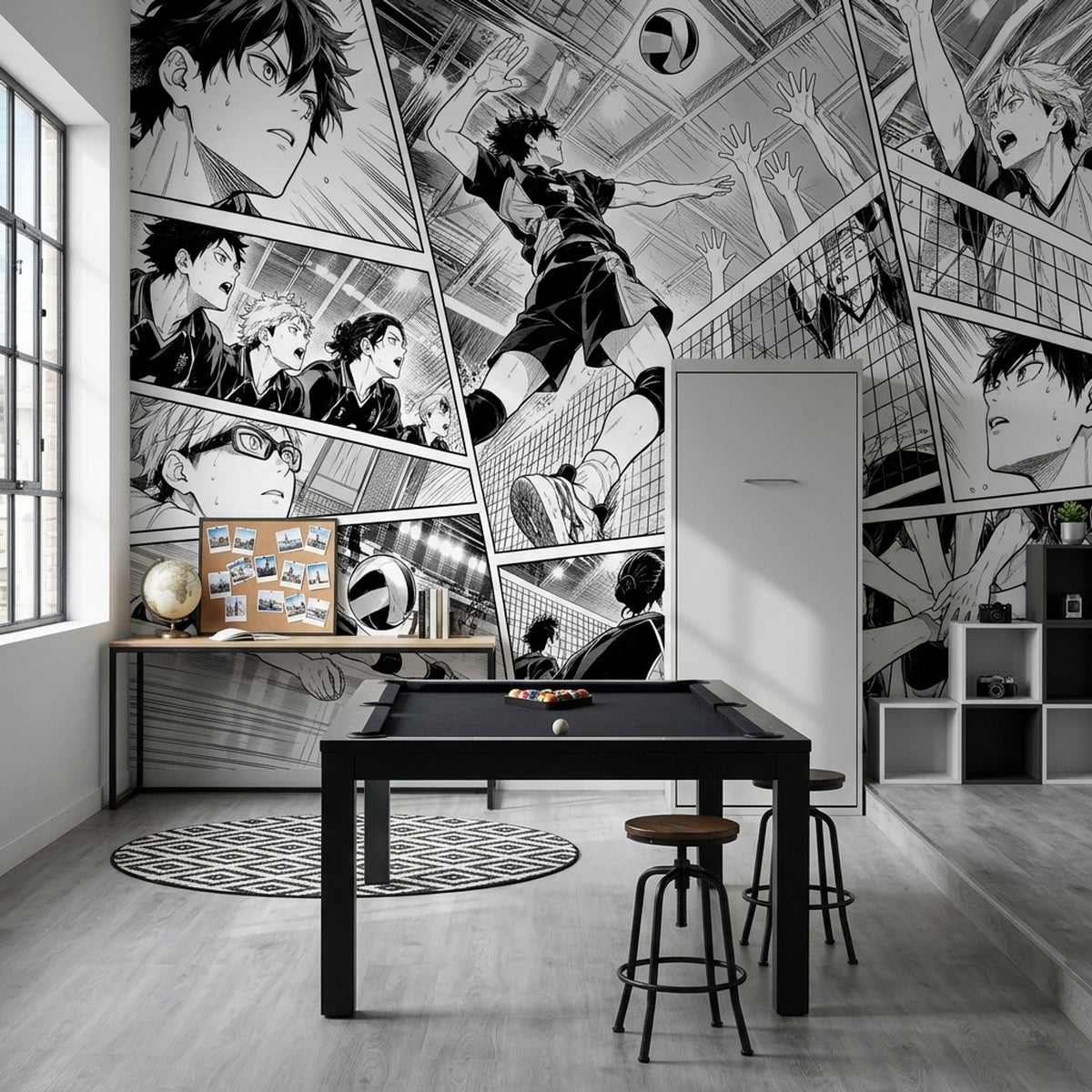 Manga Volleyball Match Wallpaper Black And White Sports Wall Mural
